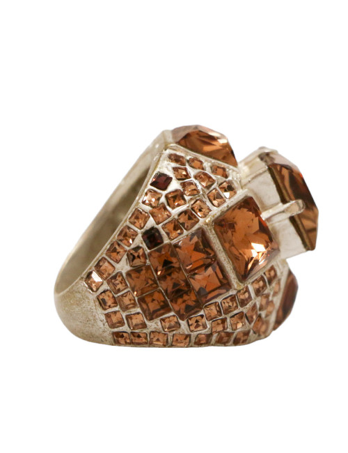 JEAN PAUL GAULTIER silver and rhinestones cocktail ring