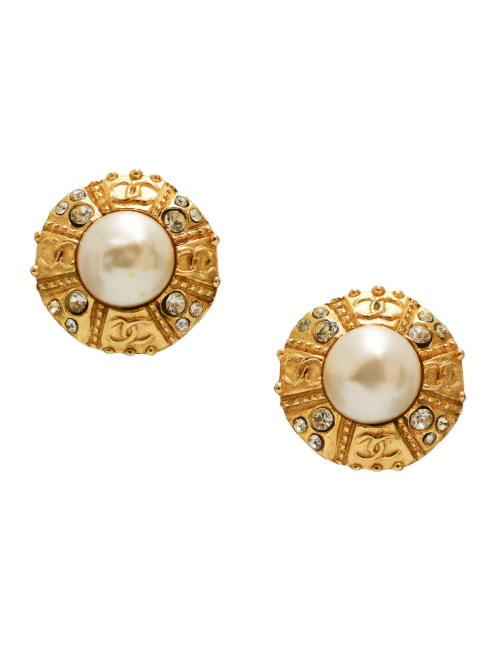 Clips vintage rond CHANEL perle et strass