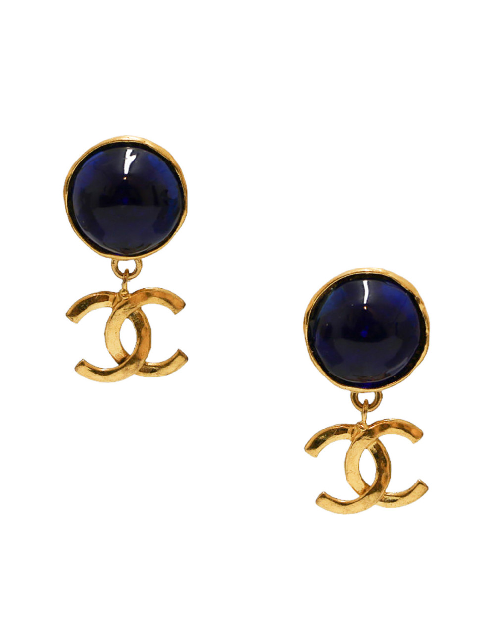 Clips vintage pendants CHANEL pâte de verre saphir