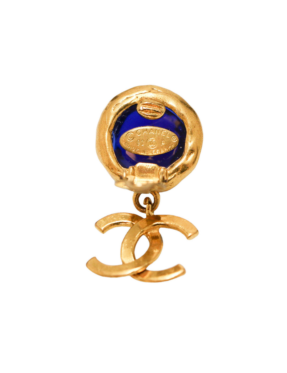 Clips vintage pendants CHANEL pâte de verre saphir