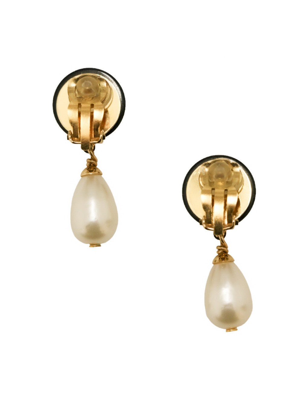 CHANEL vintage pearly bead pendants and CC logo clip-on earrings