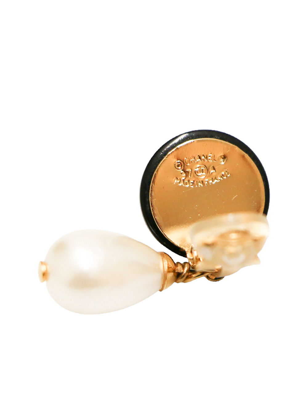 CHANEL vintage pearly bead pendants and CC logo clip-on earrings