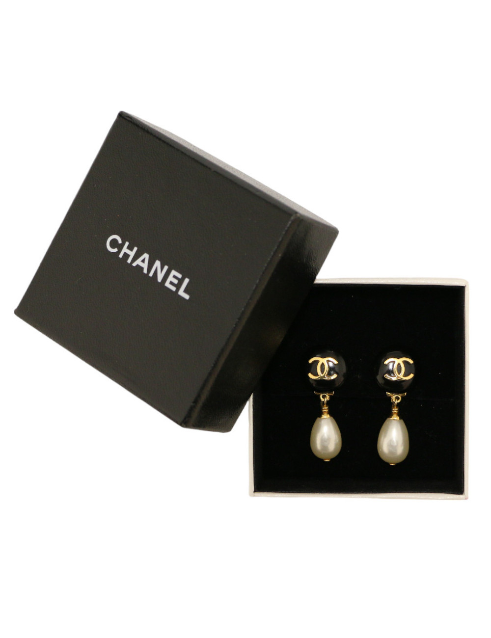 CHANEL vintage pearly bead pendants and CC logo clip-on earrings