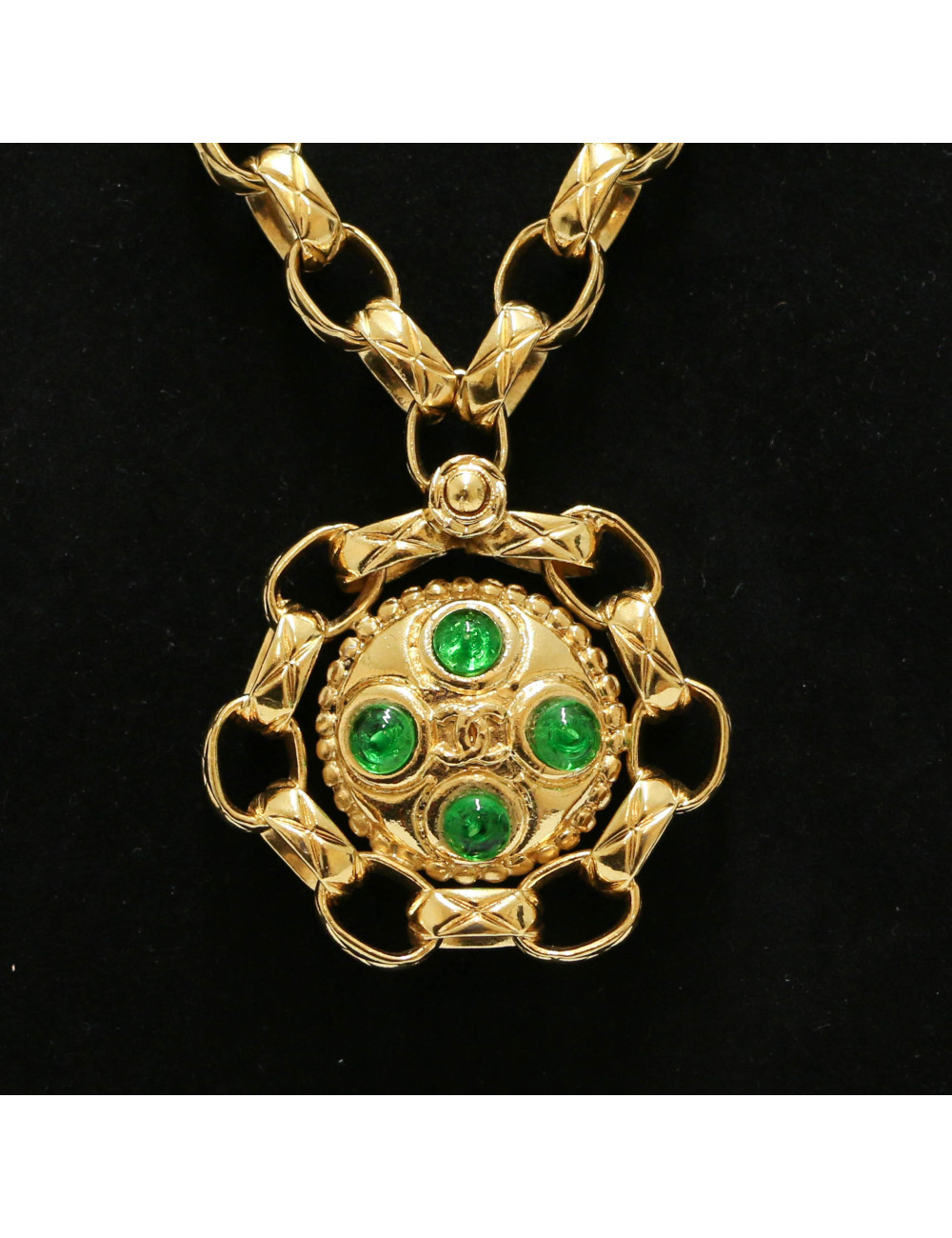 Sautoir vintage CHANEL pate de verre emeurode