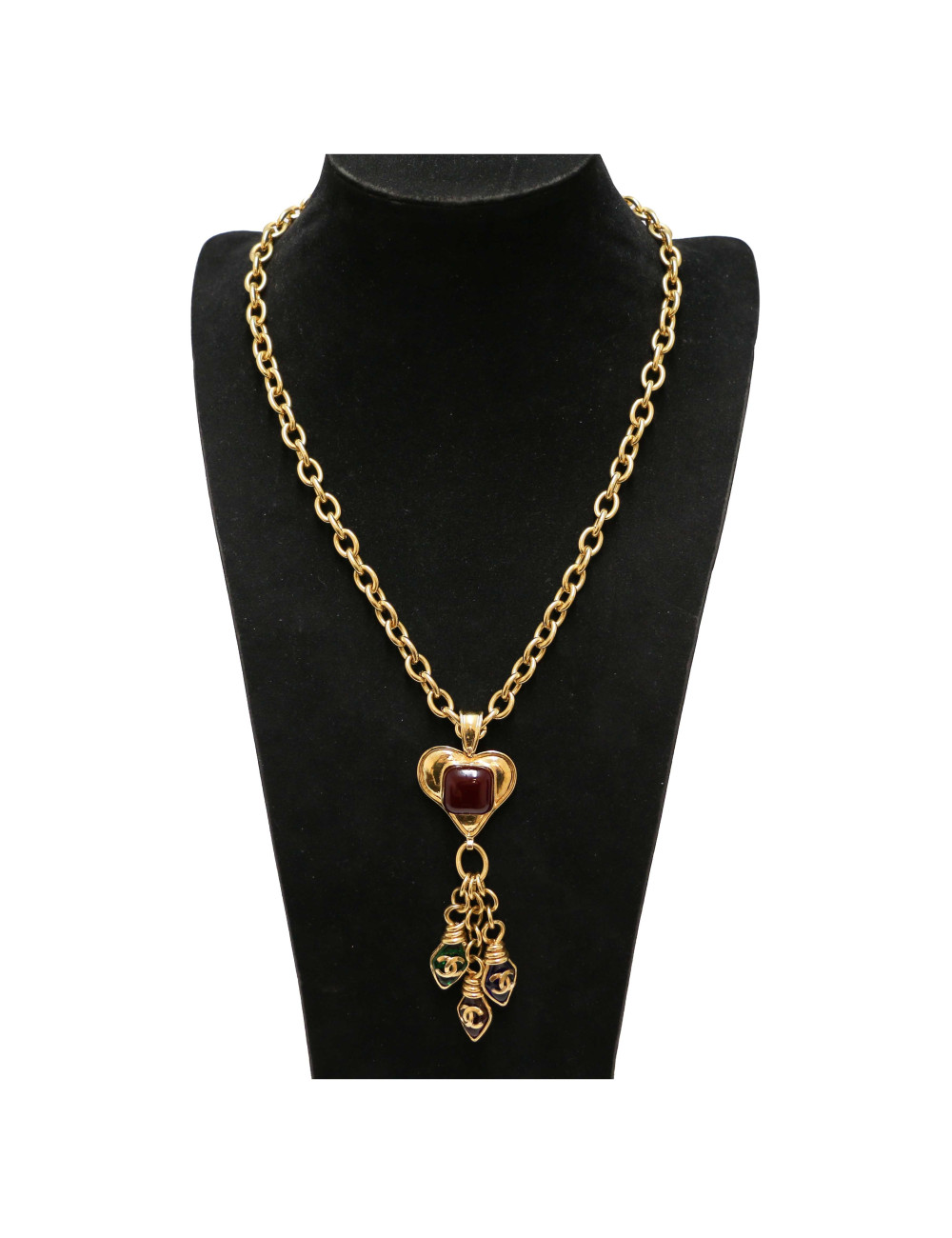 Sautoir vintage CHANEL coeur et pâtede verre