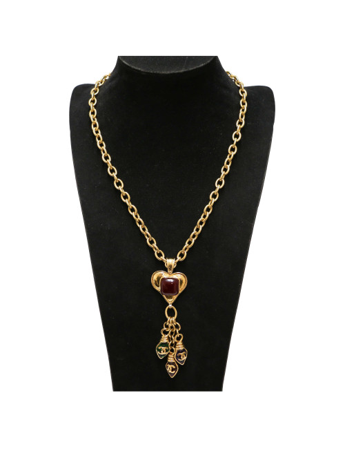 Sautoir vintage CHANEL coeur et pâtede verre