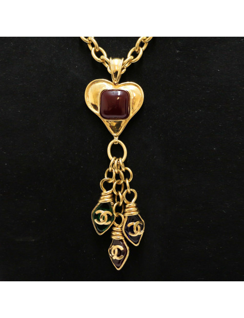 Sautoir vintage CHANEL coeur et pâtede verre