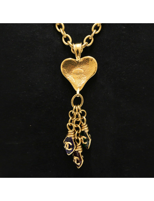 Sautoir vintage CHANEL coeur et pâtede verre