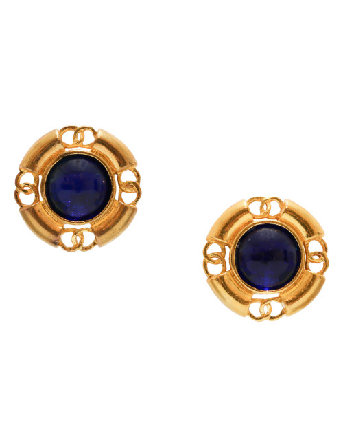 Clips vintage CHANEL pâte de verre saphir