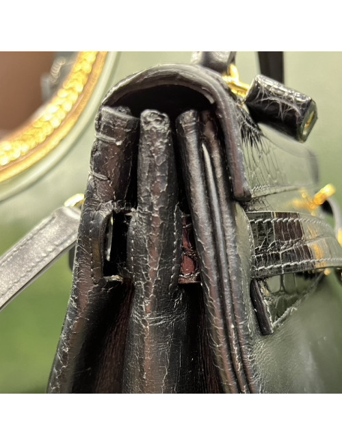 Kelly 32 HERMES box noir crocodile