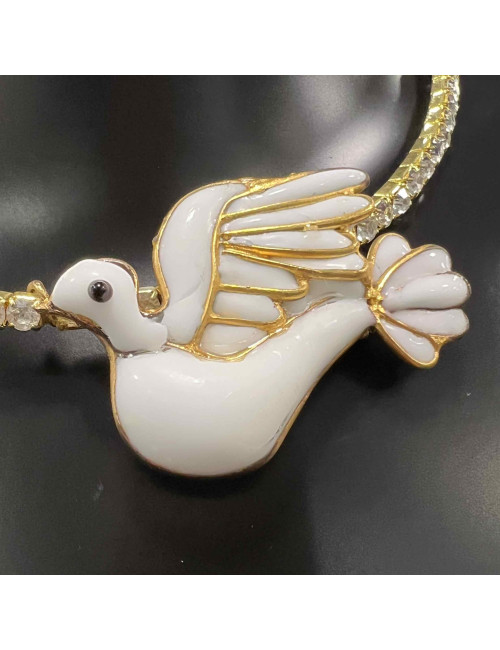 LOULOU DE LA FALAISE choker necklace in gilded metal and dove pendant in molten glass