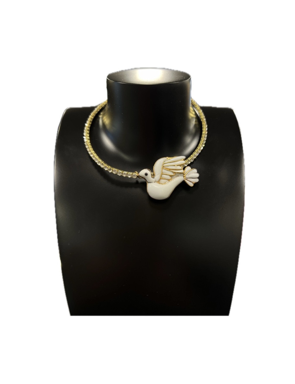 LOULOU DE LA FALAISE choker necklace in gilded metal and dove pendant in molten glass