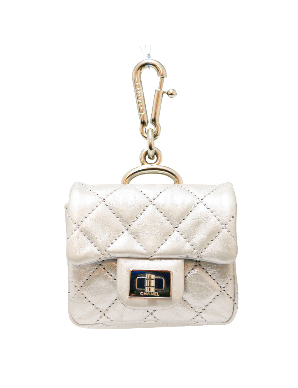Mini sac charm CHANEL cuir argent