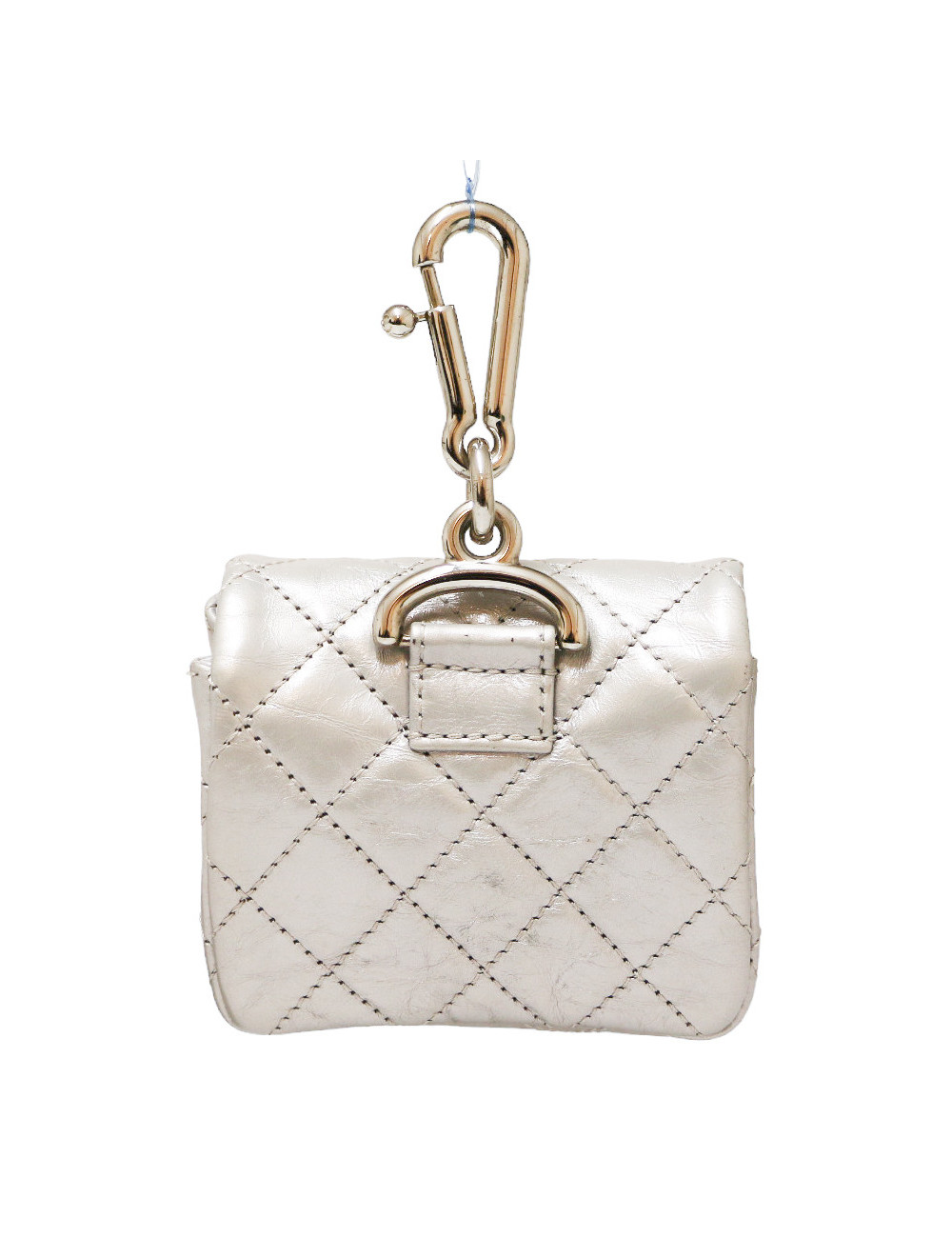 CHANEL silver leather mini charm bag