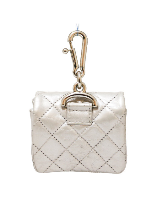 CHANEL silver leather mini charm bag