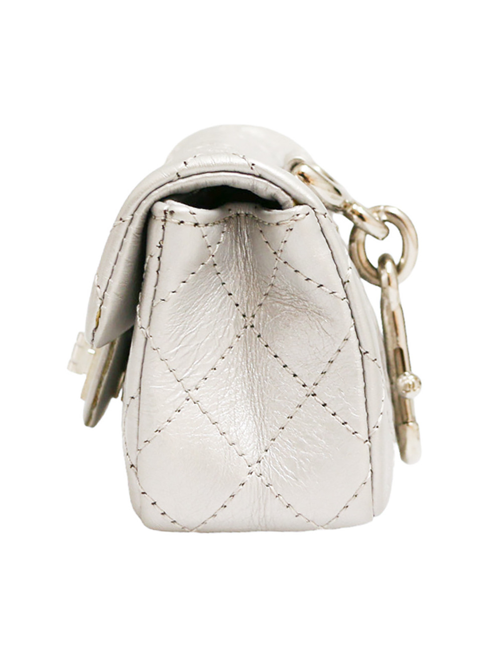 CHANEL silver leather mini charm bag