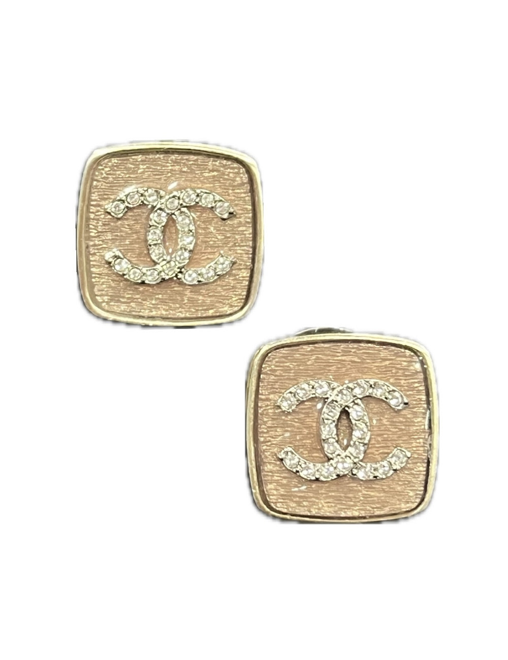Boucles d'oreilles CHANEL carré CC strass