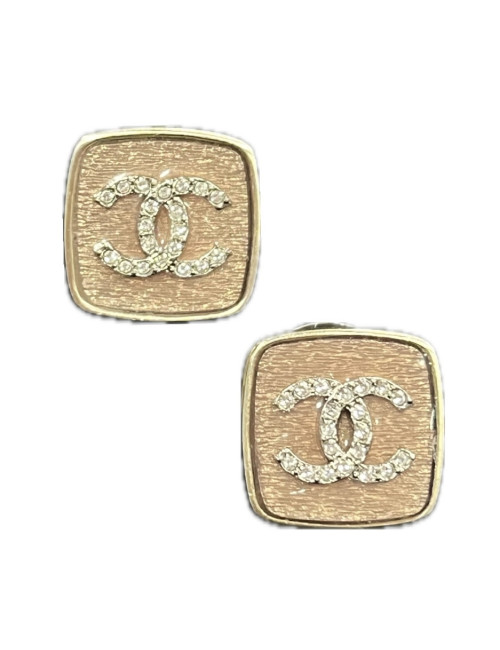 Boucles d'oreilles CHANEL carré CC strass