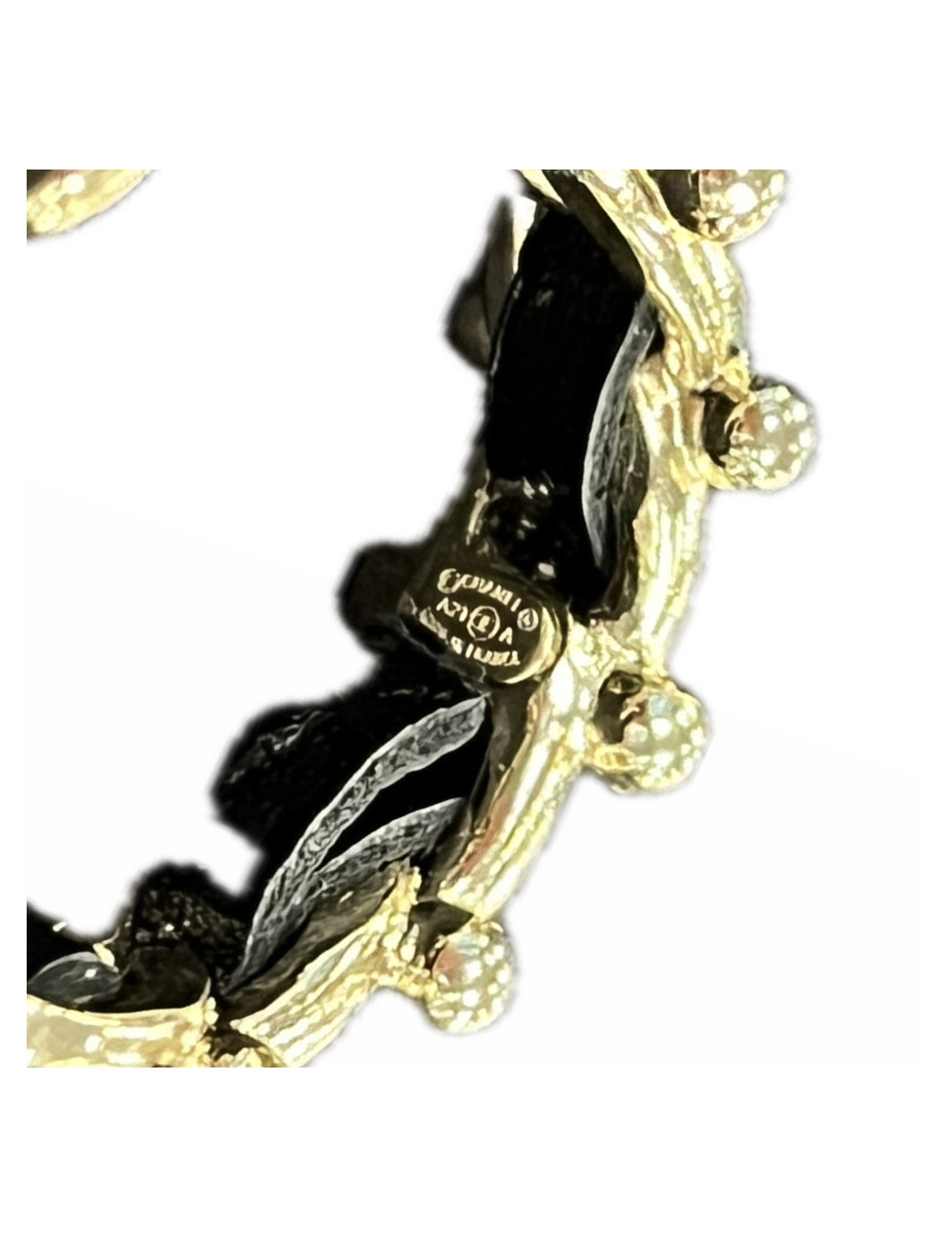 Créoles CHANEL chaine entrelacée de cuir noir strass