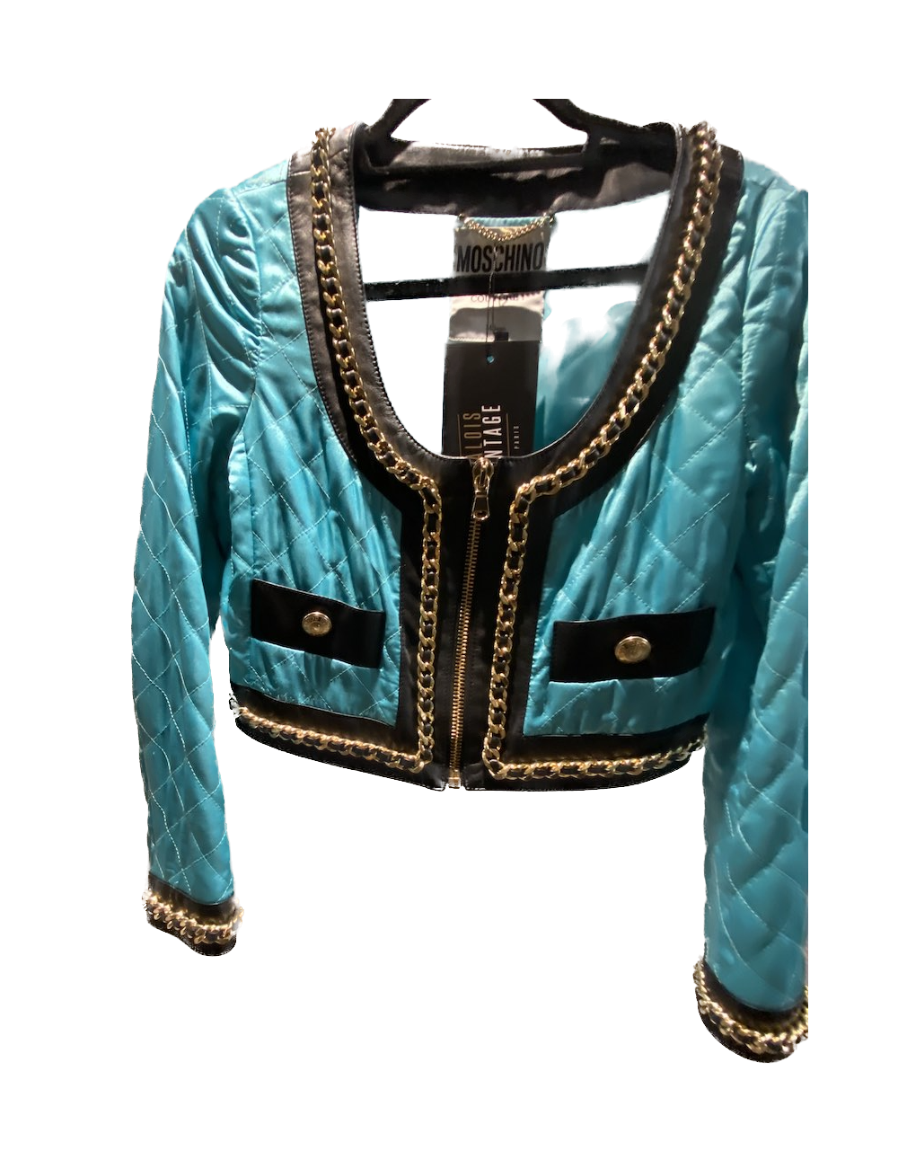 Crop MOSCHINO Couture turquoise gansé de chaine dorée 