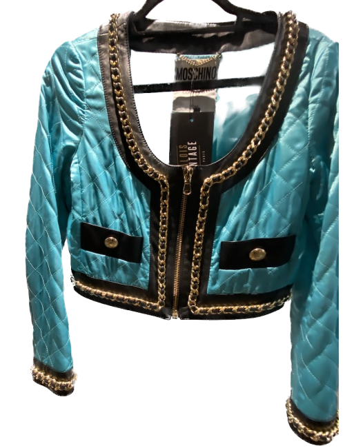 Crop MOSCHINO Couture turquoise gansé de chaine dorée 