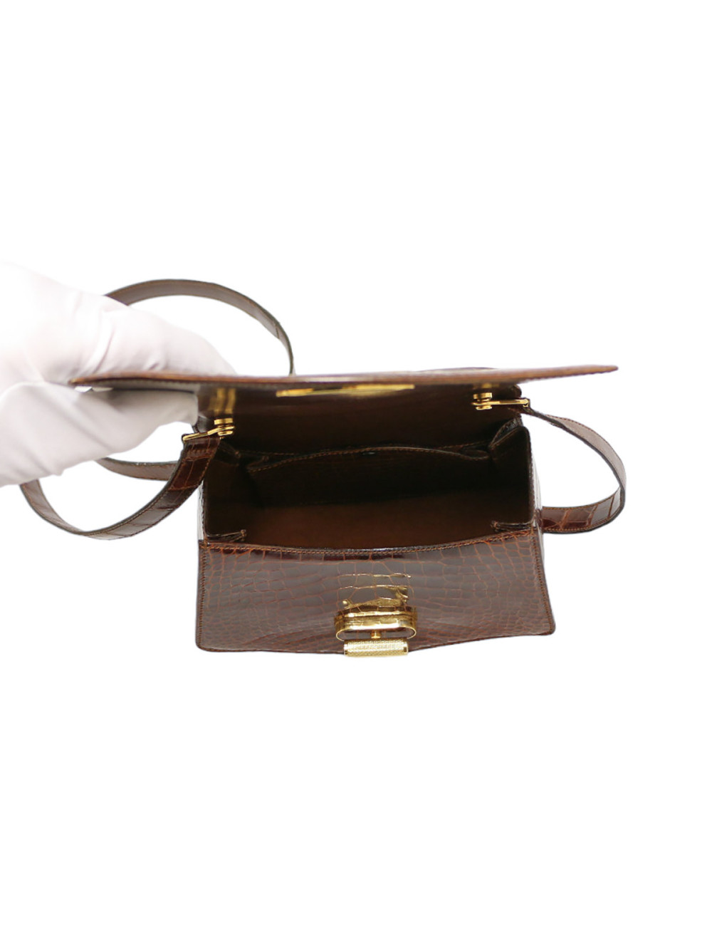 CARTIER tobacco crocodile mini bag