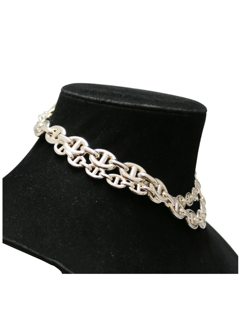 HERMES silver double anchor chain necklace  