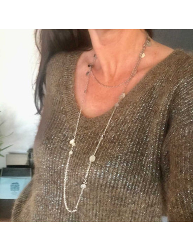 Sautoir HERMES Confettis argent or rose  2