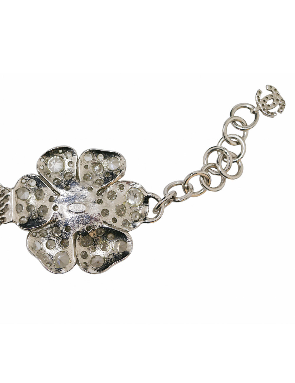 CHANEL silver camellia necklace-belt, Cruise 2005