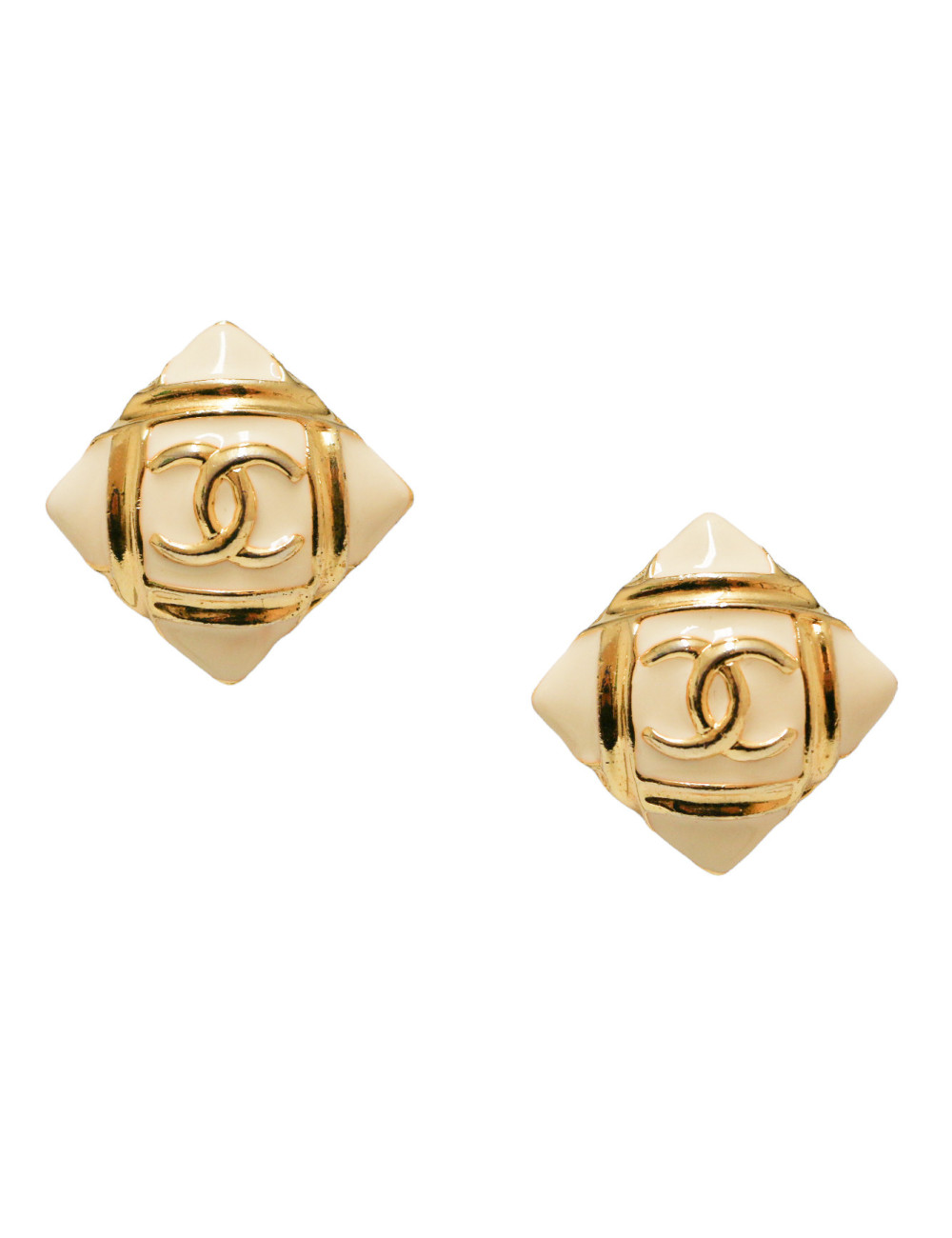 Clips vintage carré CHANEL émaillé ivoire