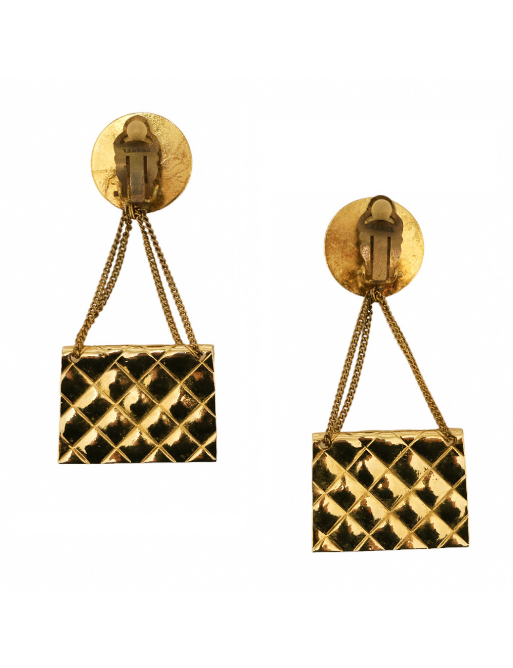 CHANEL vintage quilted bag gold clip-on earrings