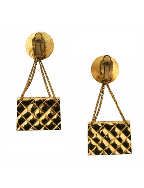 CHANEL vintage quilted bag gold clip-on earrings