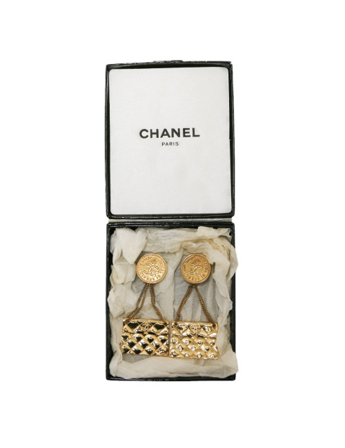 CHANEL vintage quilted bag gold clip-on earrings