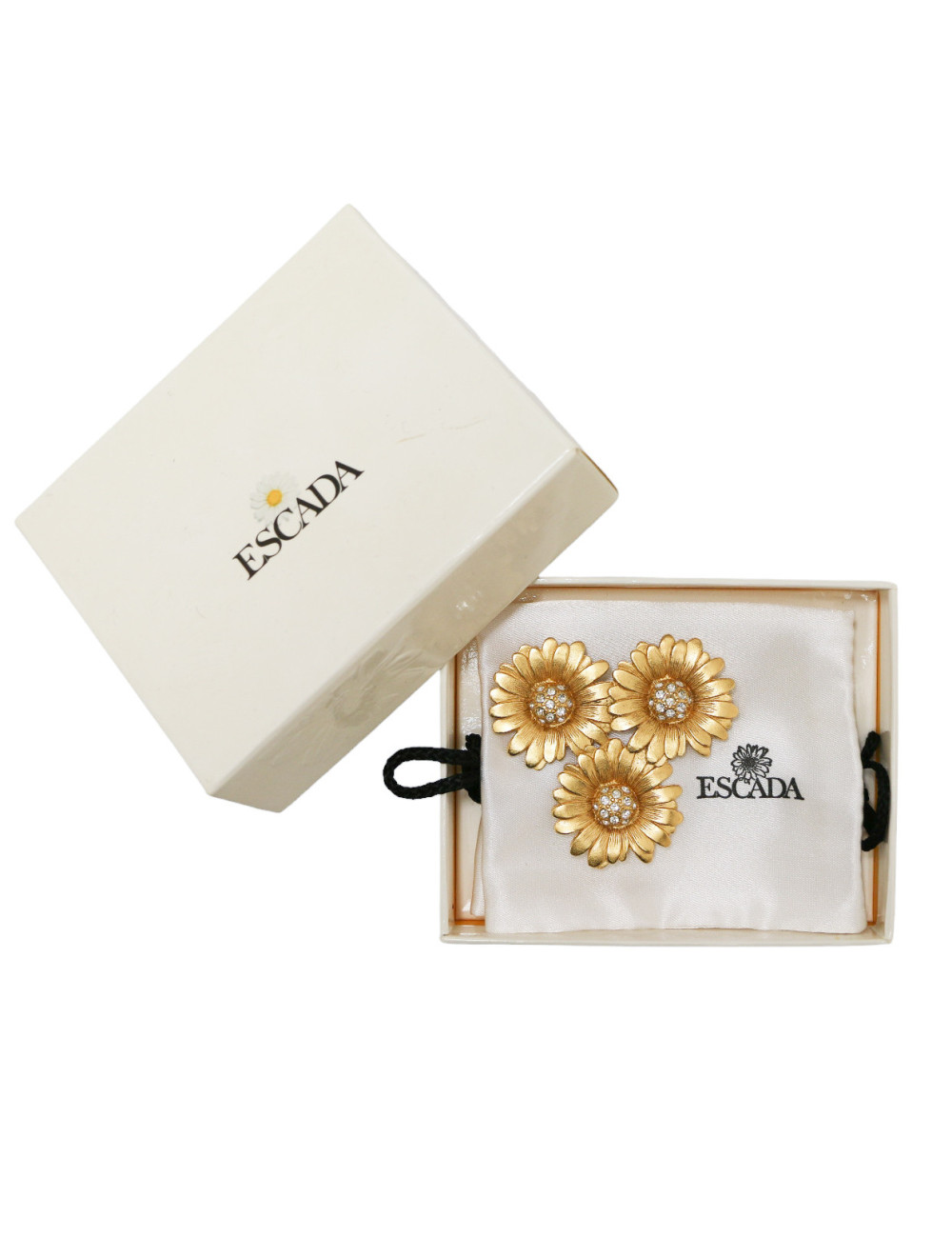 ESCADA three daisies mat gilded metal brooch