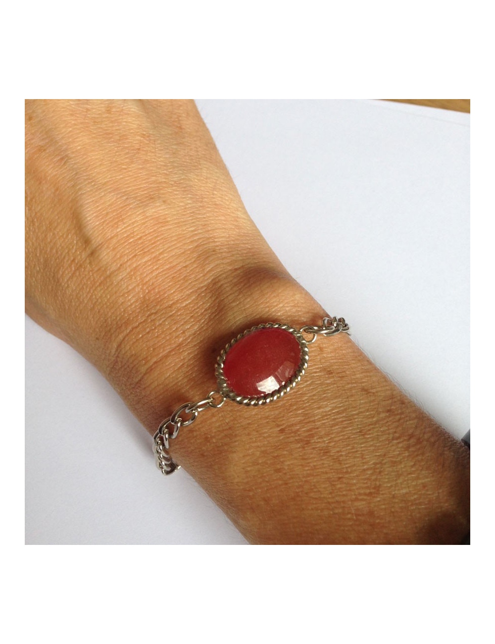 Bracelet cabochon rose bonbon MARGUERITE DE VALOIS