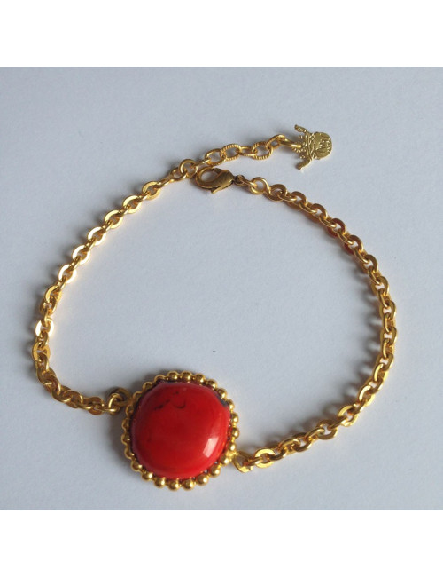 Bracelet cabochon rond rouge MARGUERITE DE VALOIS