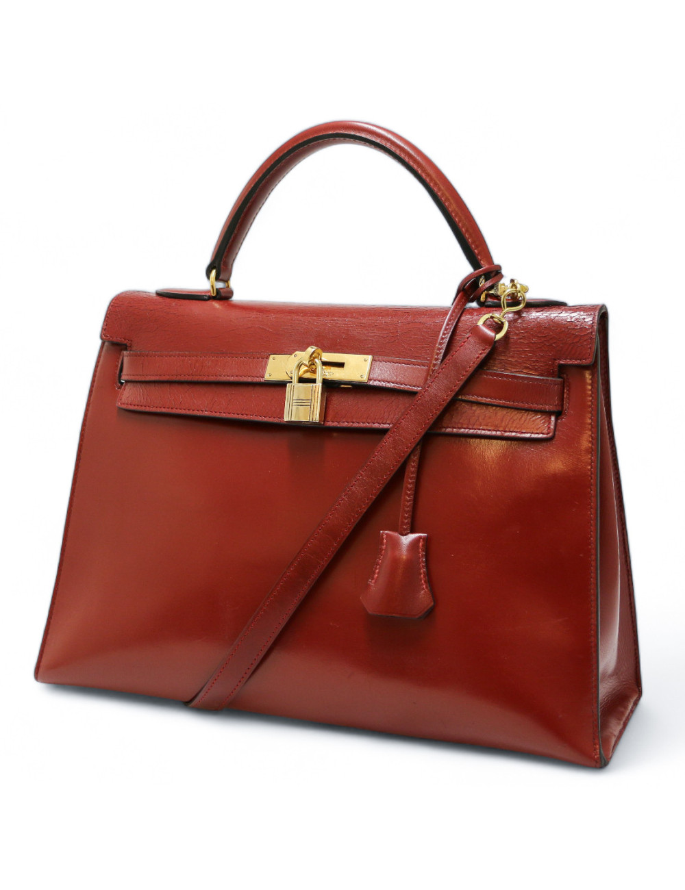 Kelly 32 HERMES sellier rouge H avec bandoulière
