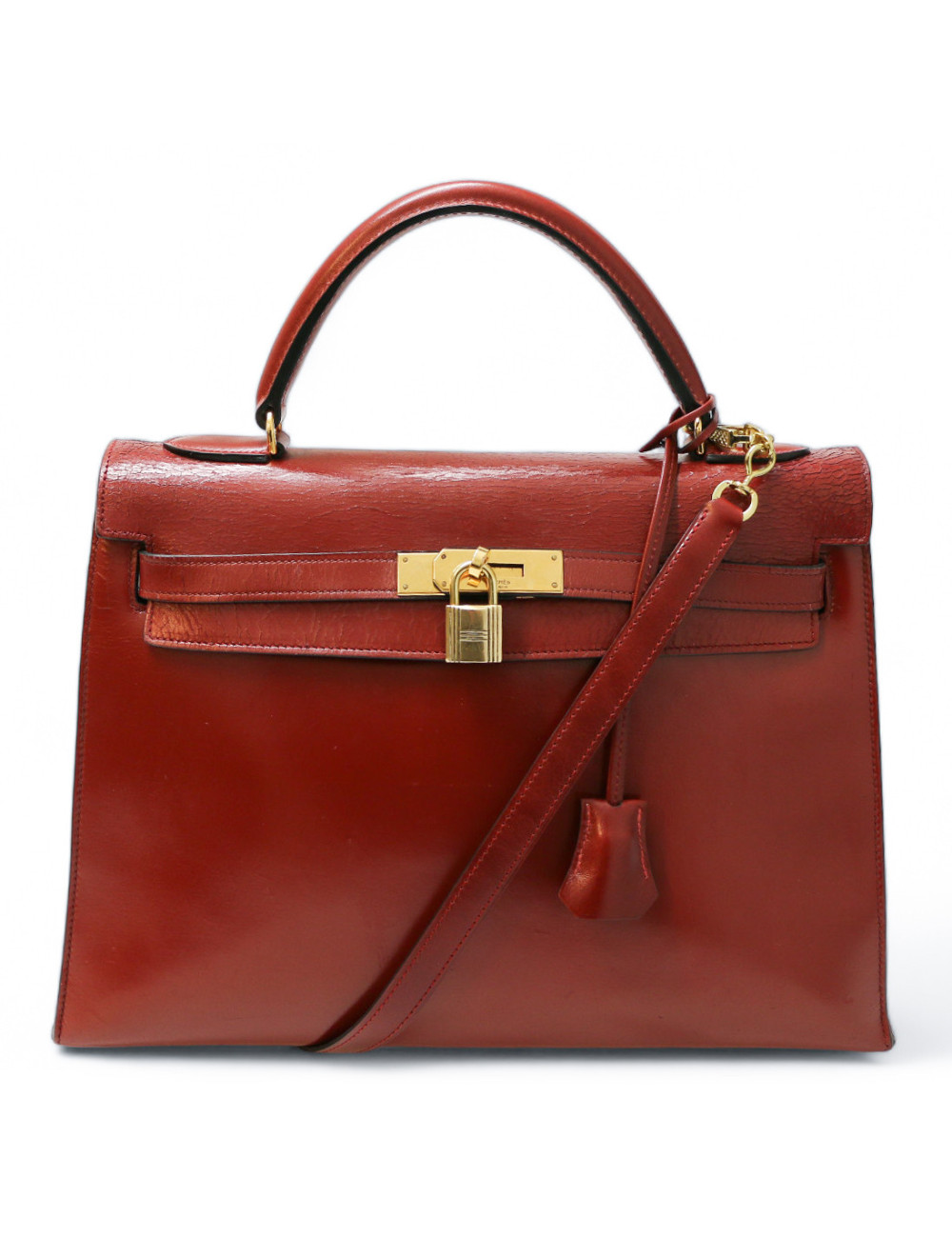  Kelly 32 HERMES sellier rouge H avec bandoulière