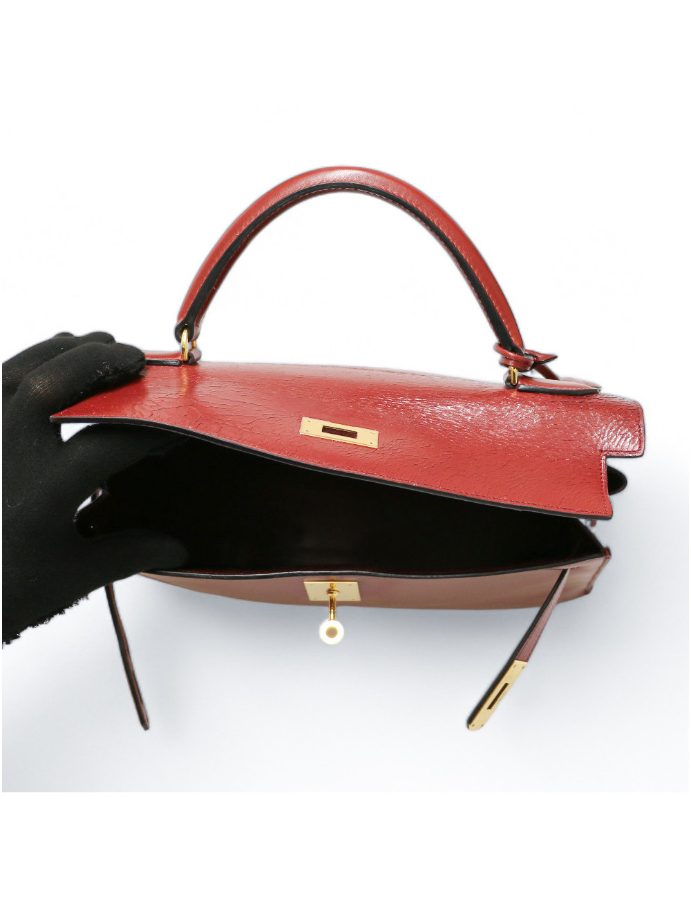  Kelly 32 HERMES sellier rouge H avec bandoulière