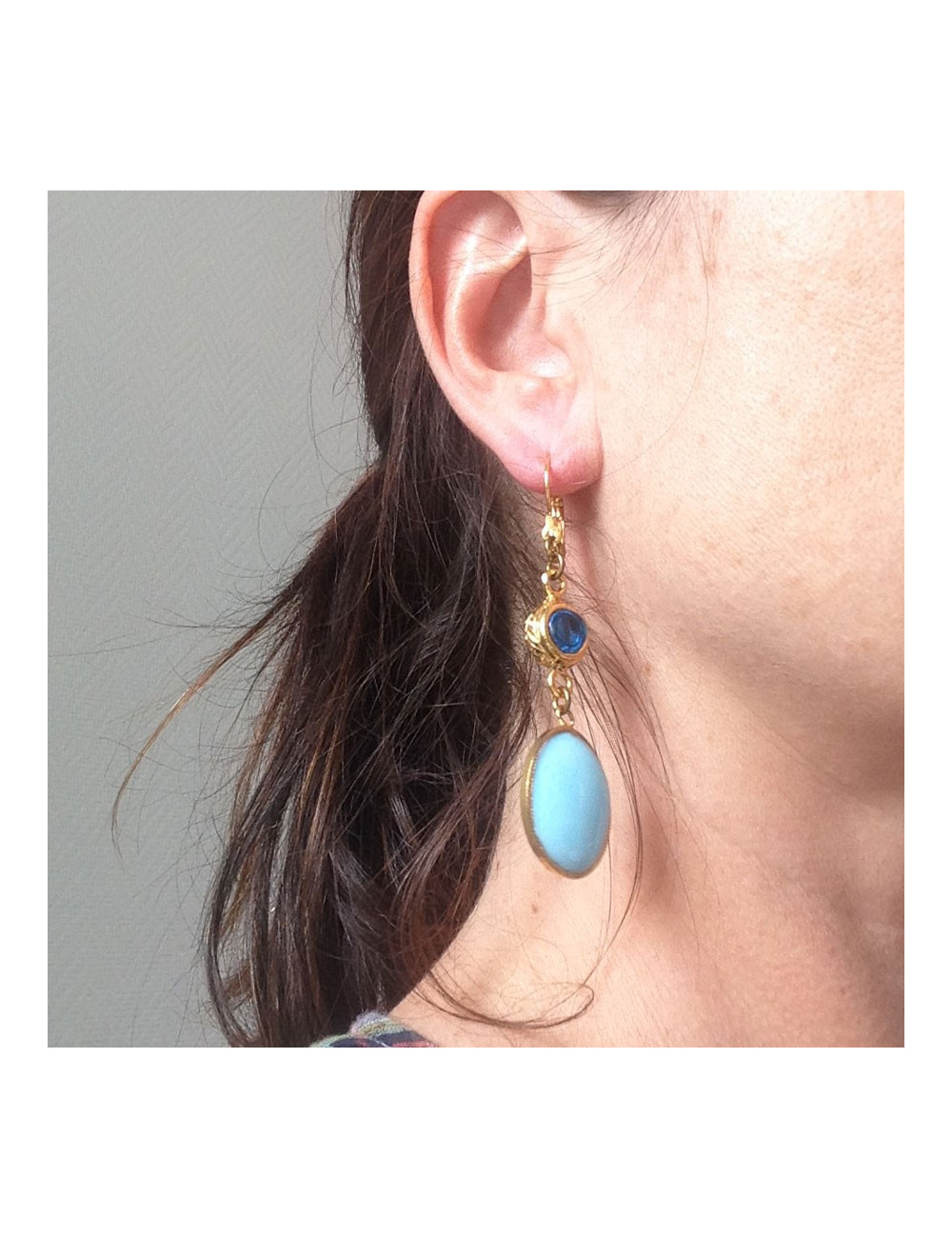 Clous pendants bleu MARGUERITE DE VALOIS