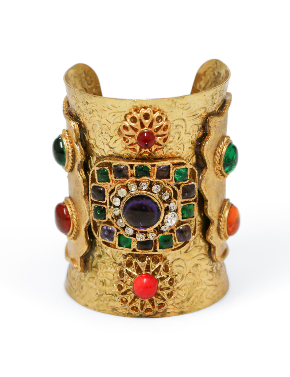 Manchette MARGUERITE DE VALOIS en métal doré et pâte de verre multicolore