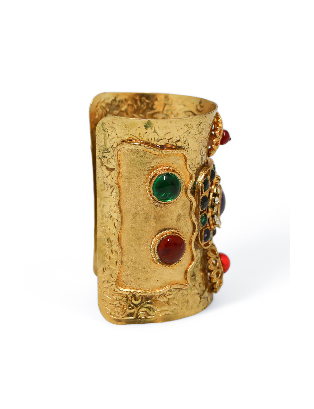 Manchette MARGUERITE DE VALOIS en métal doré et pâte de verre multicolore