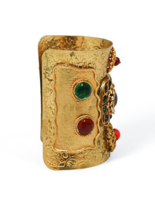 Manchette MARGUERITE DE VALOIS en métal doré et pâte de verre multicolore