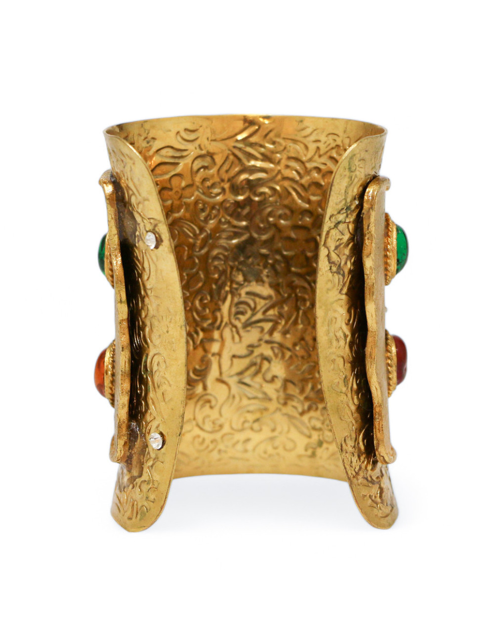 Manchette MARGUERITE DE VALOIS en métal doré et pâte de verre multicolore