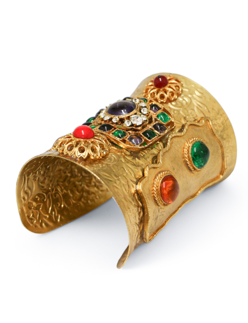 Manchette MARGUERITE DE VALOIS en métal doré et pâte de verre multicolore