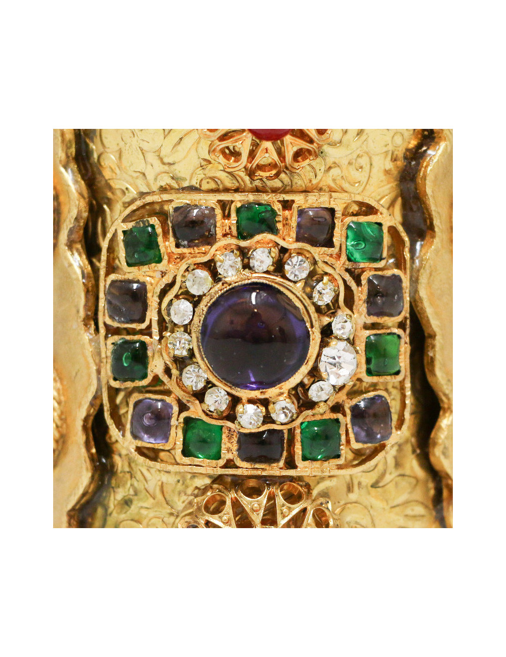 Manchette MARGUERITE DE VALOIS en métal doré et pâte de verre multicolore