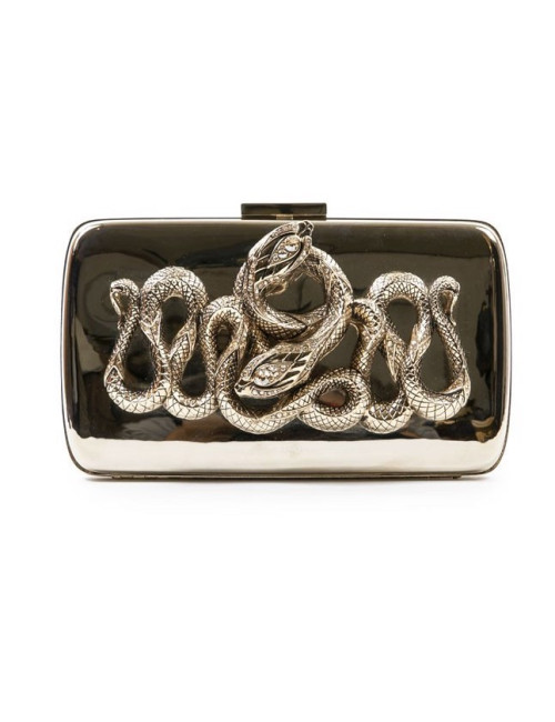 Minaudière ROBERTO CAVALLI en métal doré et serpent bijou