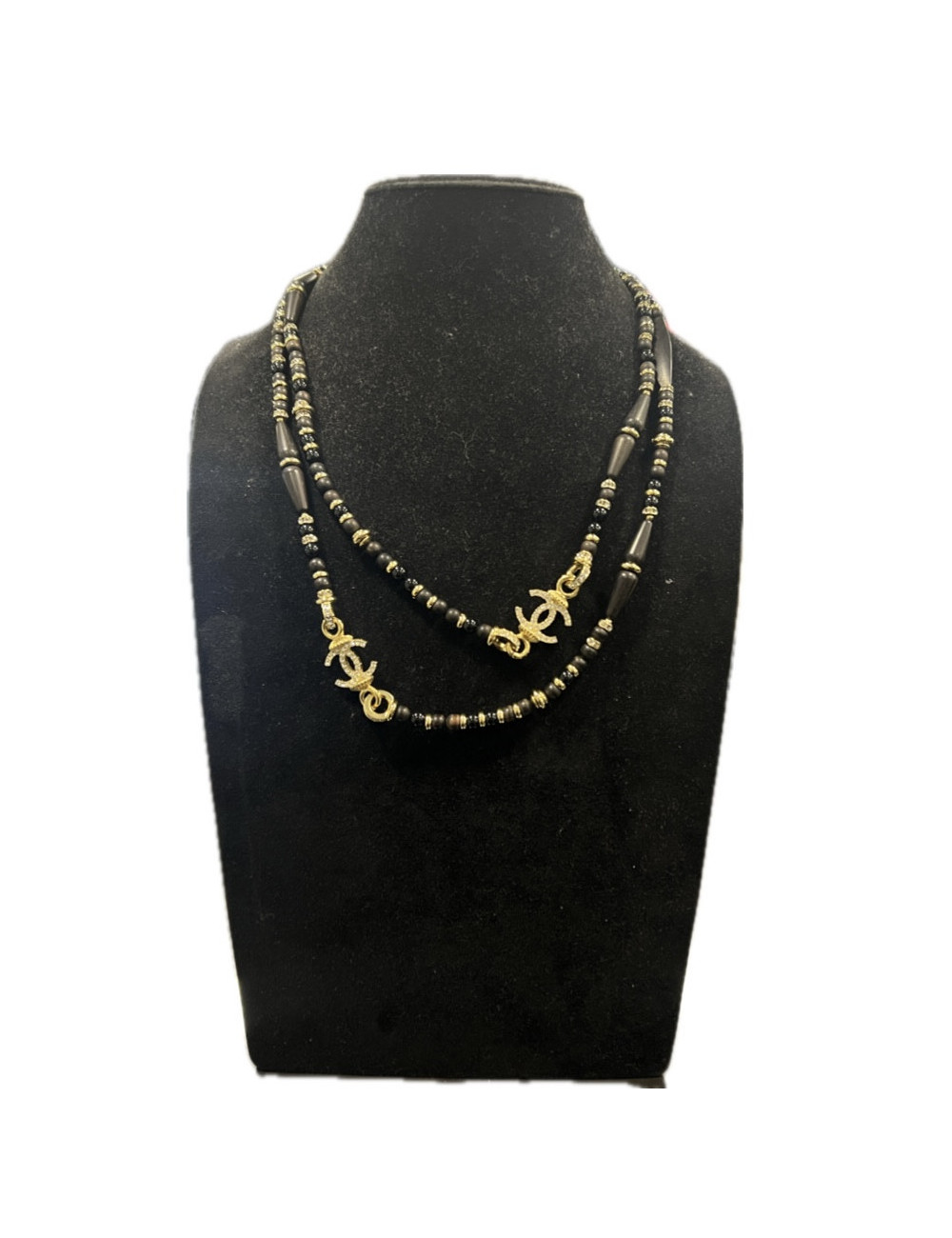 Sautoir CHANEL bois et CC dorés