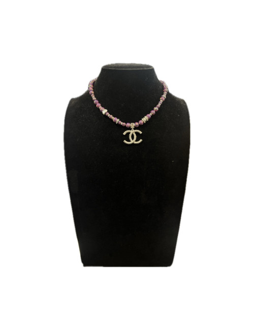 Collier CHANEL rose et strass