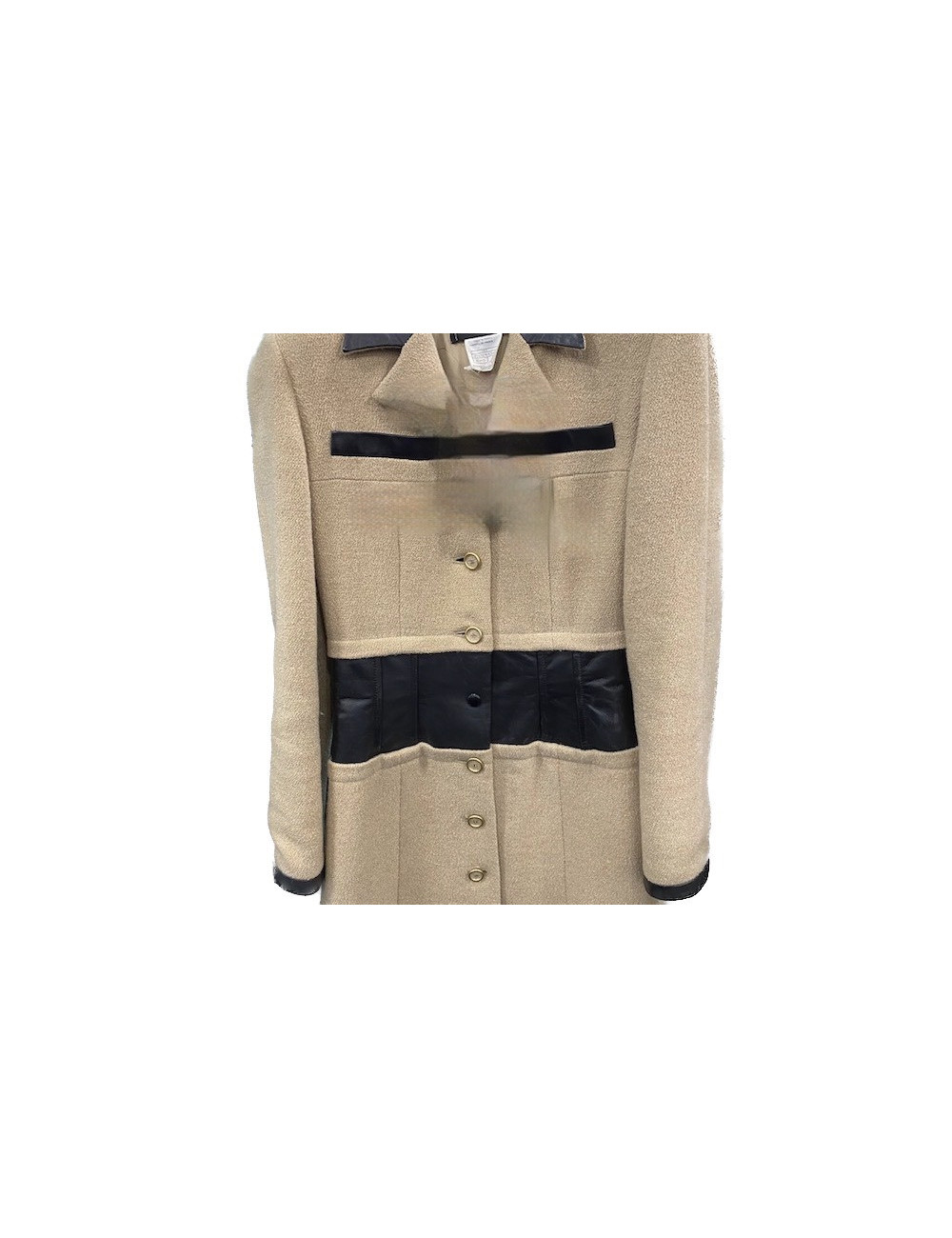 Manteau T 38 CHANEL poil de chameau beige et cuir noir
